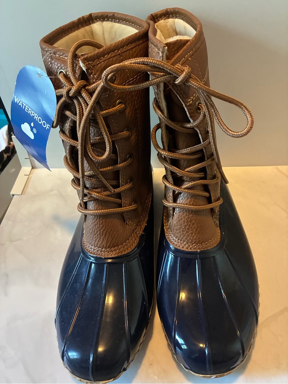 Source Unknown Brown and Navy Duck-Style Waterproof Women's Boots